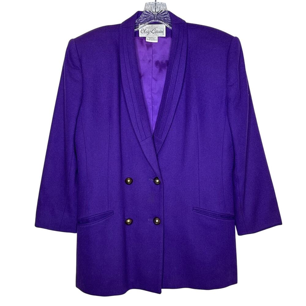 Vintage Oleg Cassini Purple Double Breasted Blazer Gold Buttons 80s 90s medium